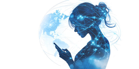 People live in an era of rapid development of information technology, silhouettes of people on the background of globalization