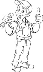 Mechanic Plumber Cartoon Wrench Spanner Handyman