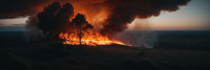 fire, panorama, banner with copy space for text