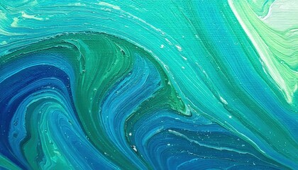 Abstract teal color blue and green oil painting with strokes background. Vibrant canvas texture art abstraction wallpaper artwork design.	