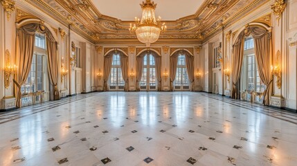 Obraz premium Elegant Ballroom with Chandelier and Marble Floor