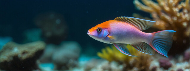 Fototapeta premium anthias fish Underwater world, panorama