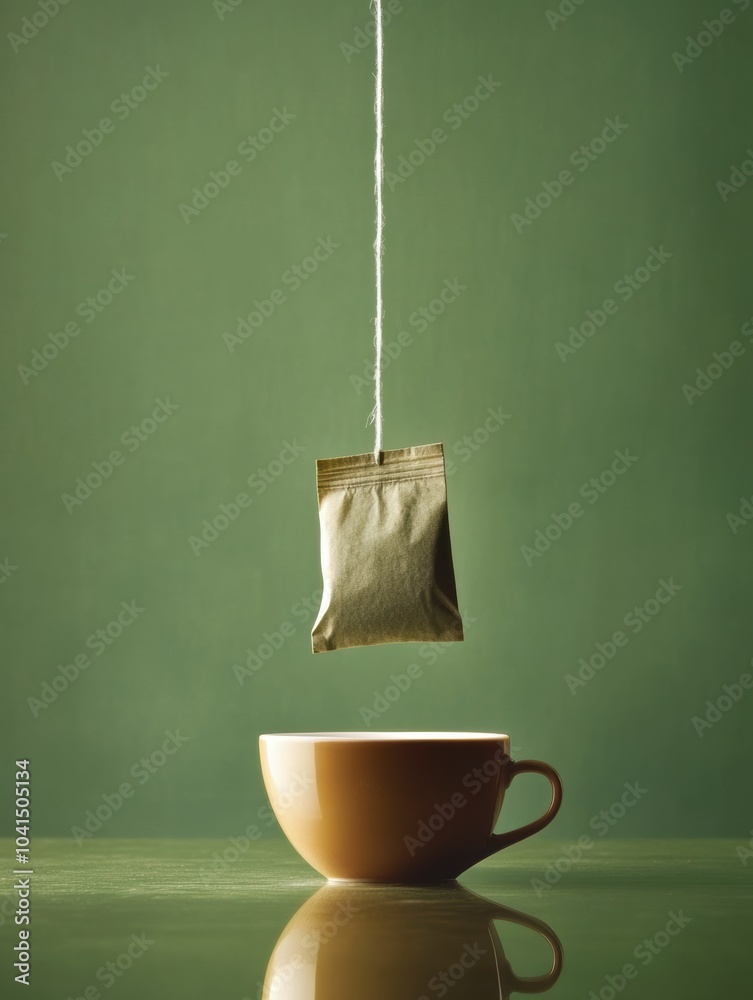 Poster a tea bag is slowly being steeped in a warm cup, creating a soothing atmosphere ideal for enjoying a