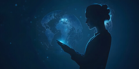People live in an era of rapid development of information technology, silhouettes of people on the background of globalization