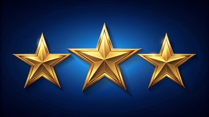 Obraz premium A trio of golden stars, gleaming against a deep blue background, symbolizing achievement, recognition, and the pursuit of excellence.
