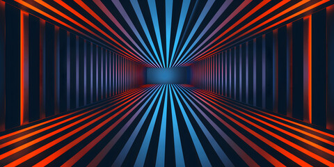 Fototapeta premium Abstract tunnel with converging red and blue stripes creating a futuristic and immersive visual, perfect for technology, sci-fi, or modern design concepts