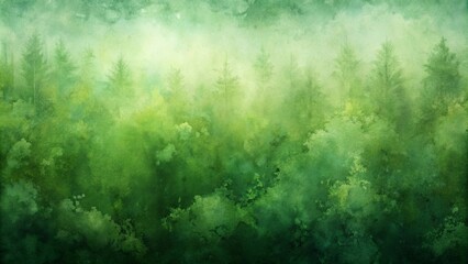 Abstract Watercolor Landscape of a Dreamy Forest, with Mist and Sunlight Filtering Through the Canopy