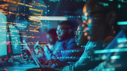 Team of Diverse Multiethnic Software Developers Working on Computers, Programming Advanced Code, Managing Artificial Intelligence Projects Online for Innovative Cybersecurity Technology Company