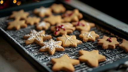image highlights a baking tray filled with an array of Christmas cookies, showcasing their delightful shapes and decorations