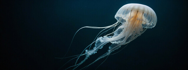 white jellyfish , panorama, banner with copy space for text