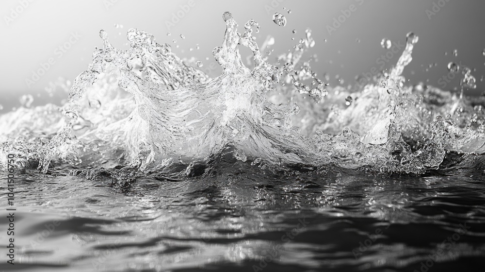 Poster the image is of a wave crashing into the shore, with water splashing everywhere