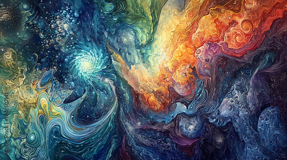 Poster experience the depths of vibrant cosmic abstract art a journey through swirling colors and shapes th