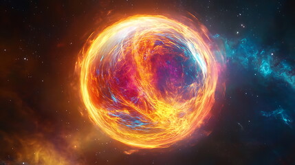 Obraz premium Exploring the vibrant cosmic sphere a fiery vision of color and light in the depths of space