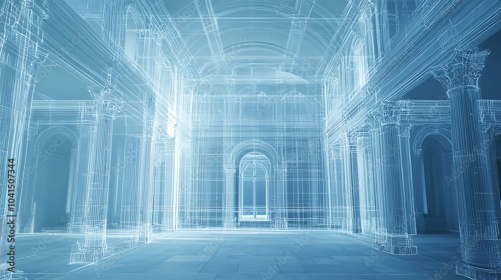 Aufkleber Exploring intricate wireframe architectural interiors a deep dive into detailed column structures and spatial design principles