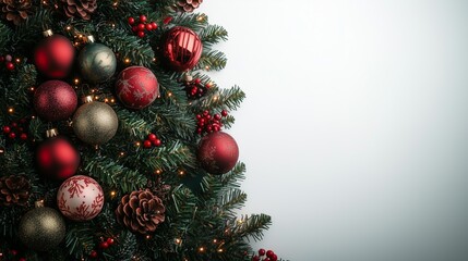 a decorated Christmas tree, sparkling ornaments, twinkling lights, festive, cozy, on clear white background