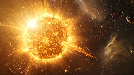 Obraz premium Radiant solar explosion in deep space a stunning visual representation of stellar energy and cosmic wonder