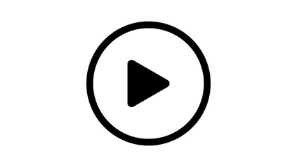 A black and white vector play button icon is centered against a pure transparent background, ideal for media player controls or digital application.