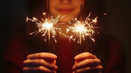 A hand holding a bright sparkler at night during a celebration