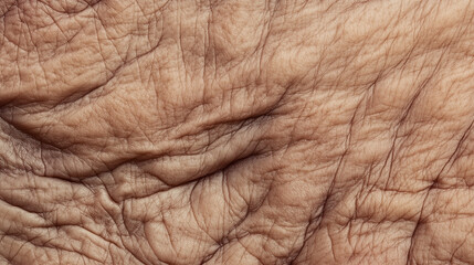 Close up of wrinkled human skin texture. Abstract background of aging, time, and life