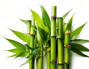 Obraz premium green bamboo with leaves on white background