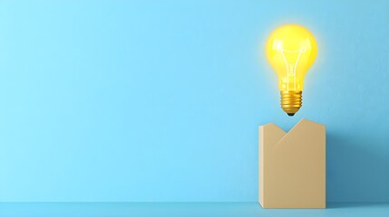 Creative concept of a light bulb emerging from a box