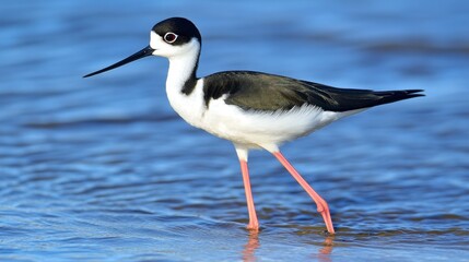Obraz premium Elegant Black-necked Stilt Walking on Water