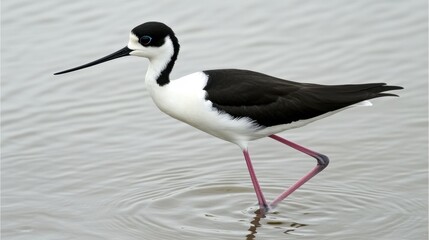 Obraz premium Elegant Black and White Shorebird in Shallow Water