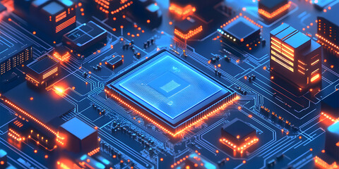 Obraz premium 3D rendering CPU chip, technology concept style CPU circuit integration, background, wallpaper