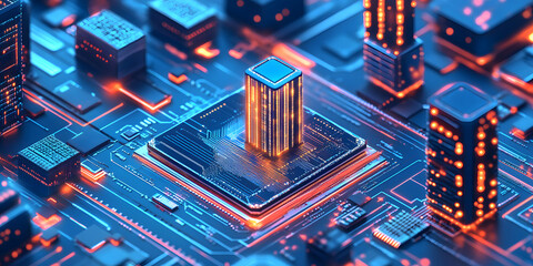 3D rendering CPU chip, technology concept style CPU circuit integration, background, wallpaper