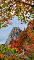 autumn landscapes. Image of autumn scenery of Dobongsan Mountain near Seoul, Korea. Hiking in Dobosan National Park. korea mountains. trekking. korean landscapes. bukhansan national park.