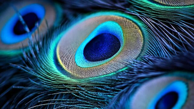 A close-up shot of a vibrant peacock feather, showcasing the intricate pattern and colors