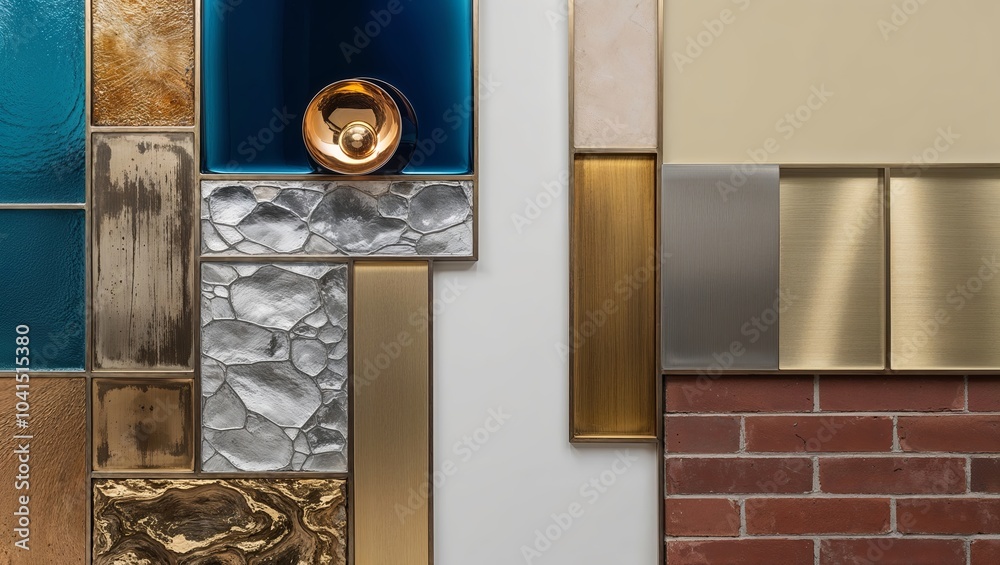 Wall mural Textured Wall Panels with Metallic Accents