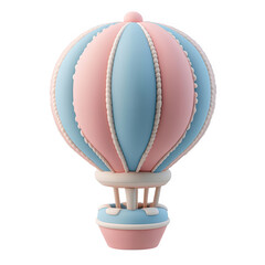 Pink blue hot air balloon 3d icon PNG, cartoon style minimal on transparent, isolate on white background
