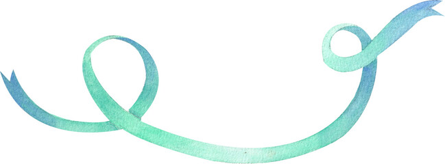 Green ribbon swirl, Hand-drawn watercolor painting illustration
