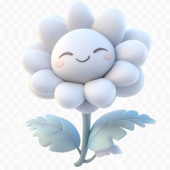 3D chibi style flower, in white cartoon colors