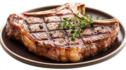 Juicy Grilled Steak with Fresh Herbs on a Plate
