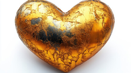 Golden Cracked Heart Symbol on White Background for Love and Luxury Concepts