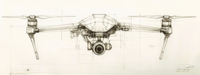 Obraz premium Minimalist Quadcopter Architectural Drawing