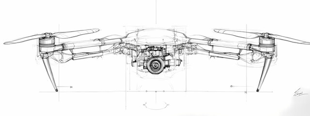Obraz premium Minimalist Quadcopter Architectural Drawing