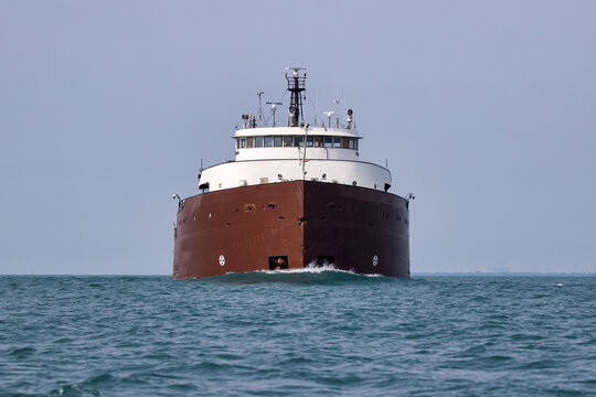 Great Lakes freighter approaching head on