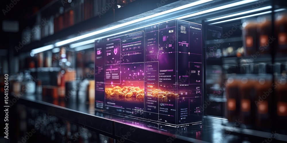 Poster Futuristic Interface Displaying Data Over Brown Objects
