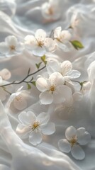 Fototapeta premium Illustrate a serene scene with scattered white flowers