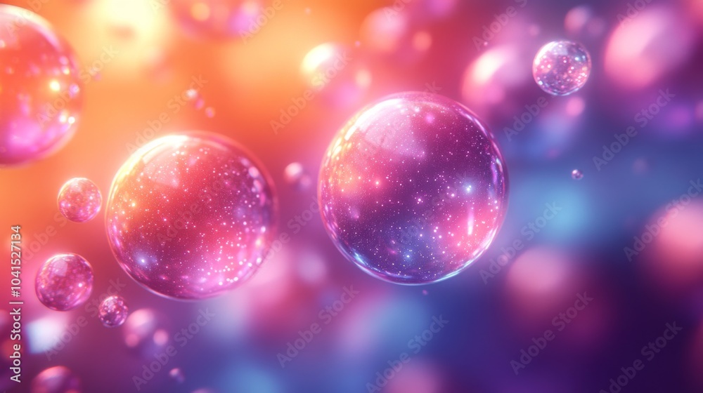 Poster This artwork features enchanting bubbles floating in a colorful background filled with cosmic elements. The scene radiates a sense of wonder and depth.