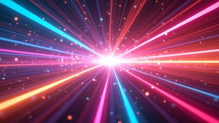 Obraz premium Abstract background with colorful neon rays radiating from a central point