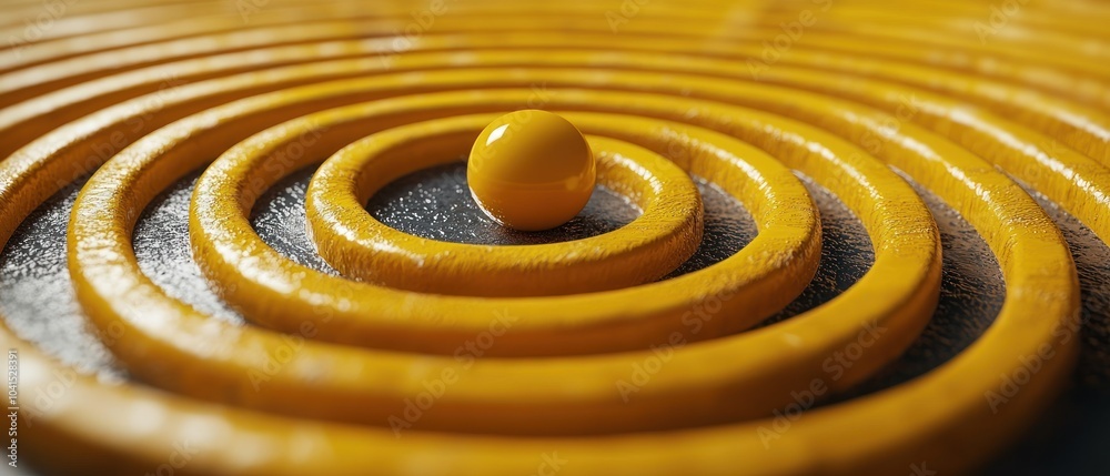 Poster yellow sphere resting in center of concentric circles