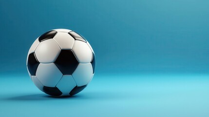 Fototapeta premium Rising Soccer Ball on Solid Blue Background