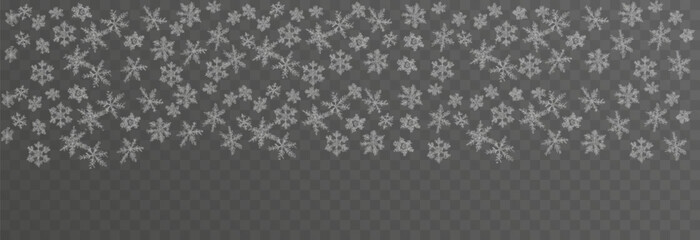 Vector flying snow. Flying snowflakes on an isolated transparent background. Winter or Christmas background. Snow or snowflakes png.