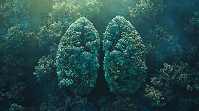 The Metaphorical Comparison of Human Lungs to Lush Green Forest Trees. Concept Biology, Human Anatomy, Environmental Science, Ecosystems, Metaphorical Comparison