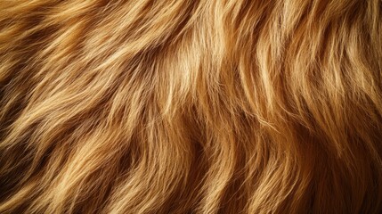 Naklejka premium Close-up of lion mane texture, showcasing the thick, golden strands of fur, filling the entire screen with the majestic texture of the king of the jungle.