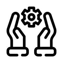 Two people holding a gear line icon